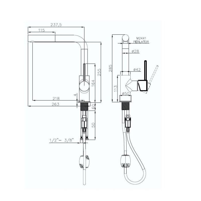 Смеситель Rivelato Ledro 9022208 antracite cromo, для кухонной мойки, с вытягиваемым изливом, цвет антрацит/хром