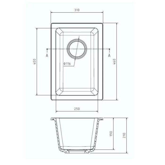 Кухонная мойка Rivelato Berkana BK-25 brina, 30,5 x 45,5 см, кварц, цвет иней