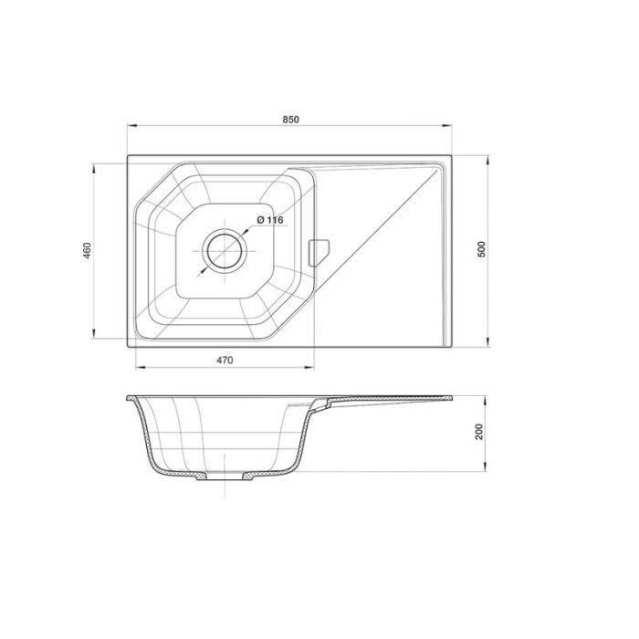 Кухонная мойка Rivelato Locus LS-85 nero, 85 x 50 см, кварц, цвет черный