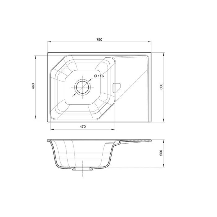 Кухонная мойка Rivelato Locus LS-75 nero, 75 x 50 см, кварц, цвет черный