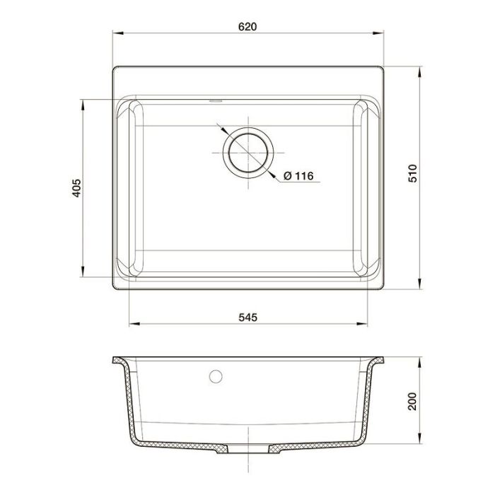 Кухонная мойка Rivelato Axel Х-60 темно-бежевый, искусственный камень, 62 x 51 см, цвет темно-бежевый