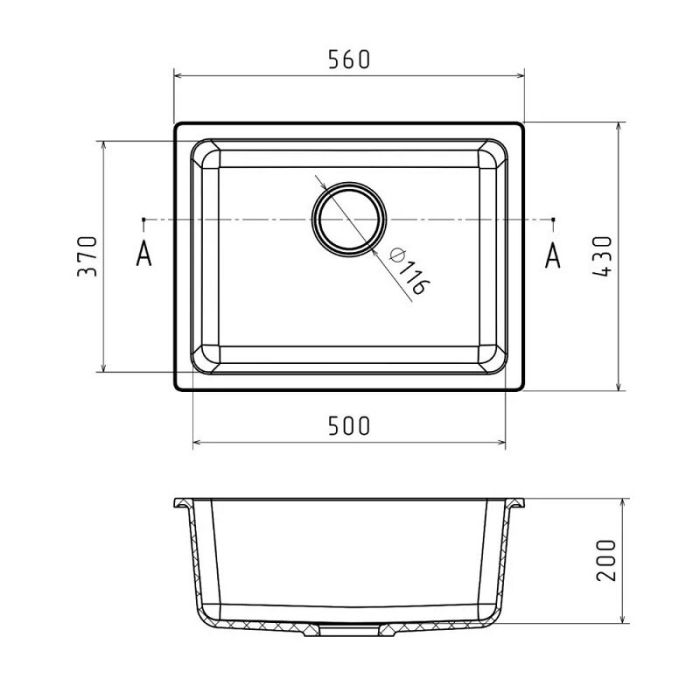 Кухонная мойка Rivelato Berkana BK-50 topazio, 56 x 43 см, кварц, цвет топаз