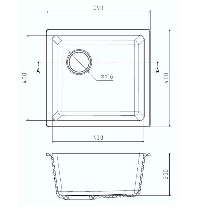 Кухонная мойка Rivelato Berkana BK-45 topazio, 48,5 x 45,5 см, кварц, цвет топаз