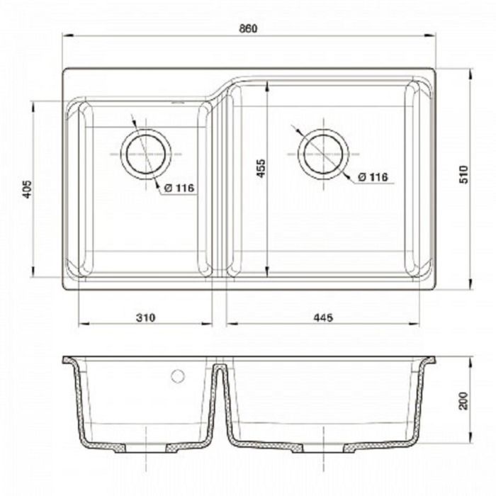 Кухонная мойка Rivelato Axel X-90D топаз, искусственный камень, 86 x 51 см, цвет топаз