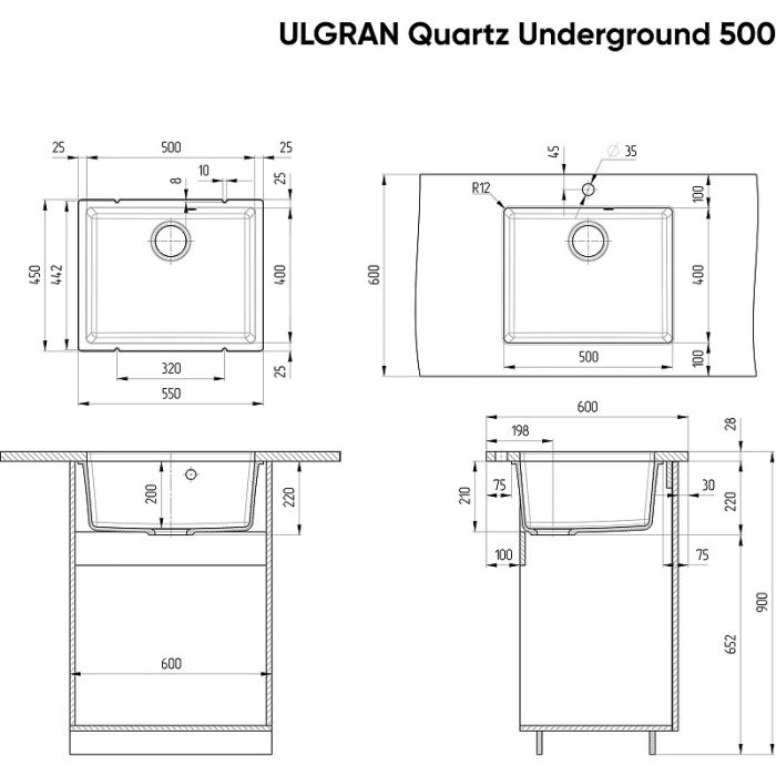 Кухонная мойка Ulgran Quartz Underground 500-02 Лен