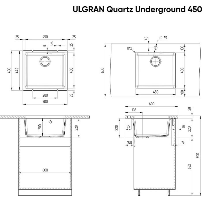 Кухонная мойка Ulgran Quartz Underground 450-09 Асфальт