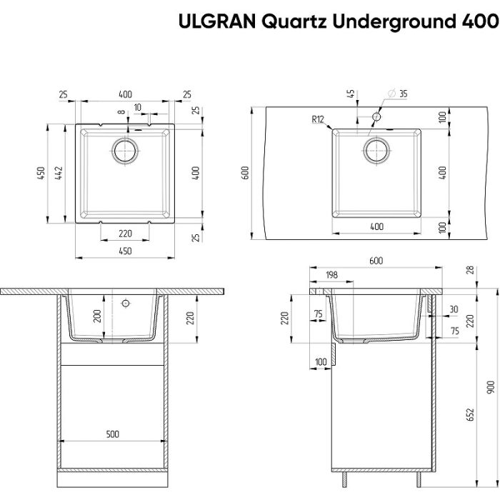 Кухонная мойка Ulgran Quartz Underground 400-08 Космос