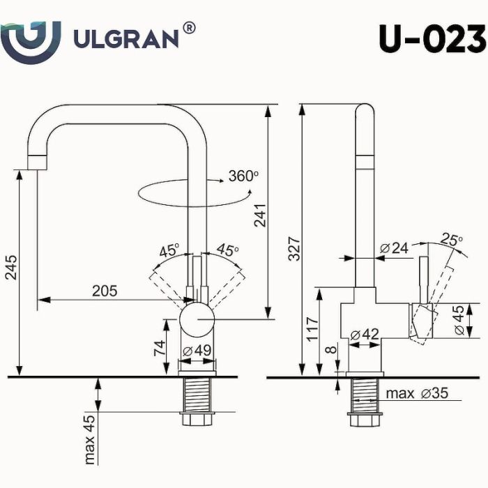 Смеситель для кухни Ulgran Classic U-023-344 Ультра-черный