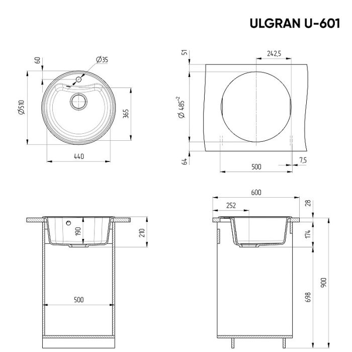 Кухонная мойка Ulgran Classic U-601-310 Серая