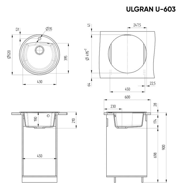 Кухонная мойка Ulgran Classic U-603-328 Бежевая