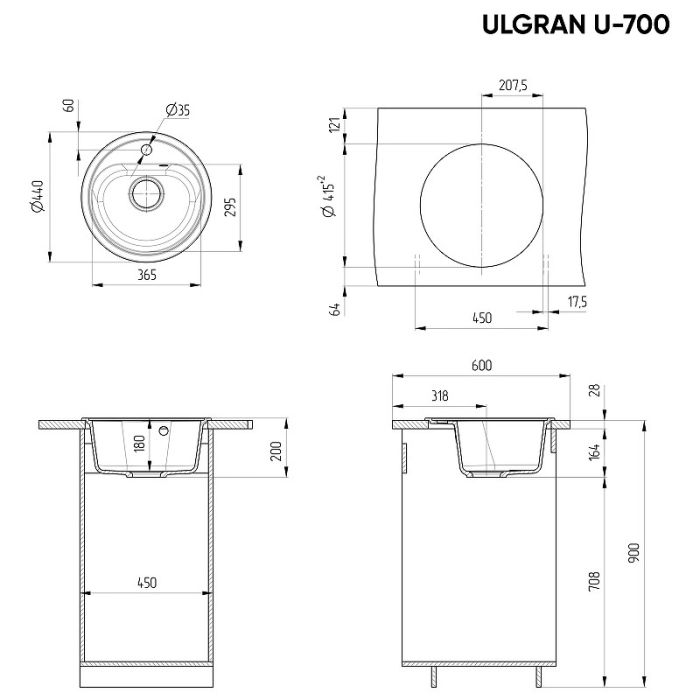 Кухонная мойка Ulgran Classic U-700-344 Ультра-черная