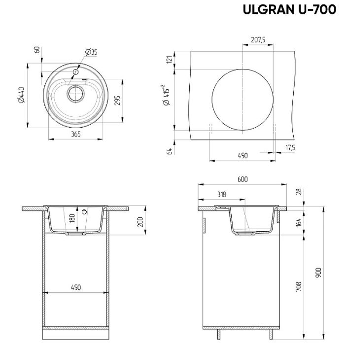 Кухонная мойка Ulgran Classic U-700-342 Графит