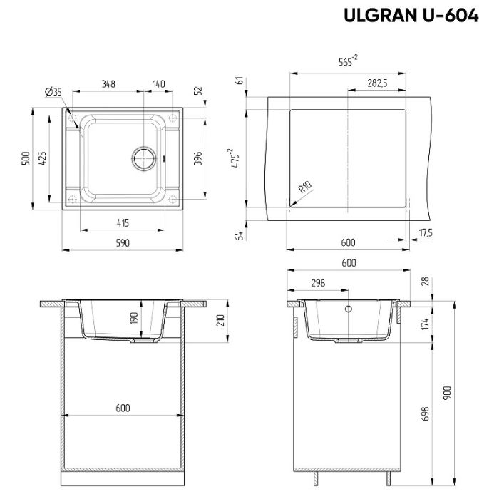 Кухонная мойка Ulgran Classic U-604-310 Серая