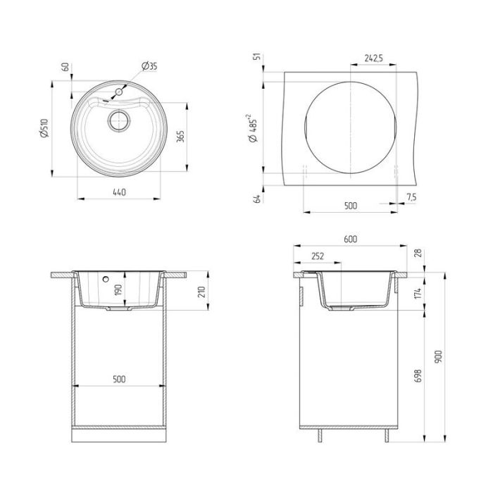 Мойка кухонная Ulgran U-601 U-601-307, 51 см, цвет терракот