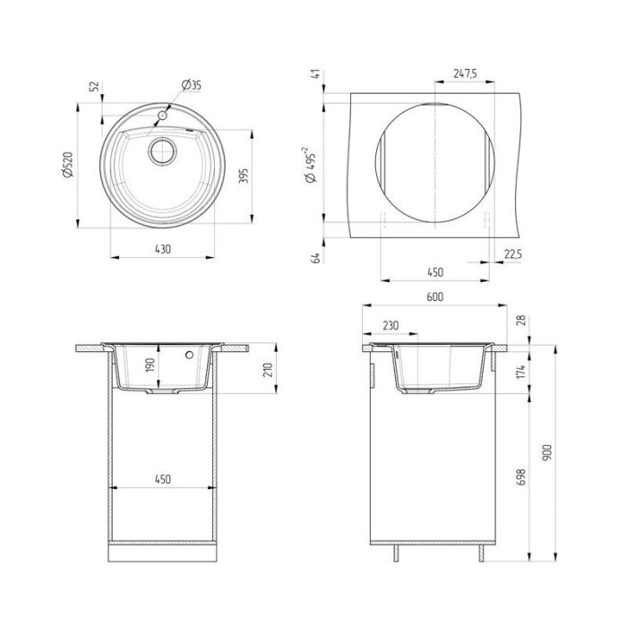 Мойка кухонная Ulgran U-603 U-603-331, 52 см, цвет белый