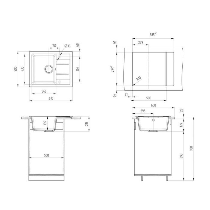 Мойка кухонная Ulgran U-607 U-607-307, 61 см, цвет терракот