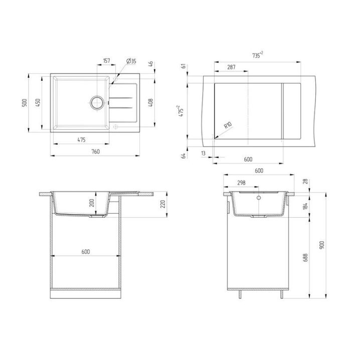 Мойка кухонная Ulgran U-602 U-602-307, 76 см, цвет терракот