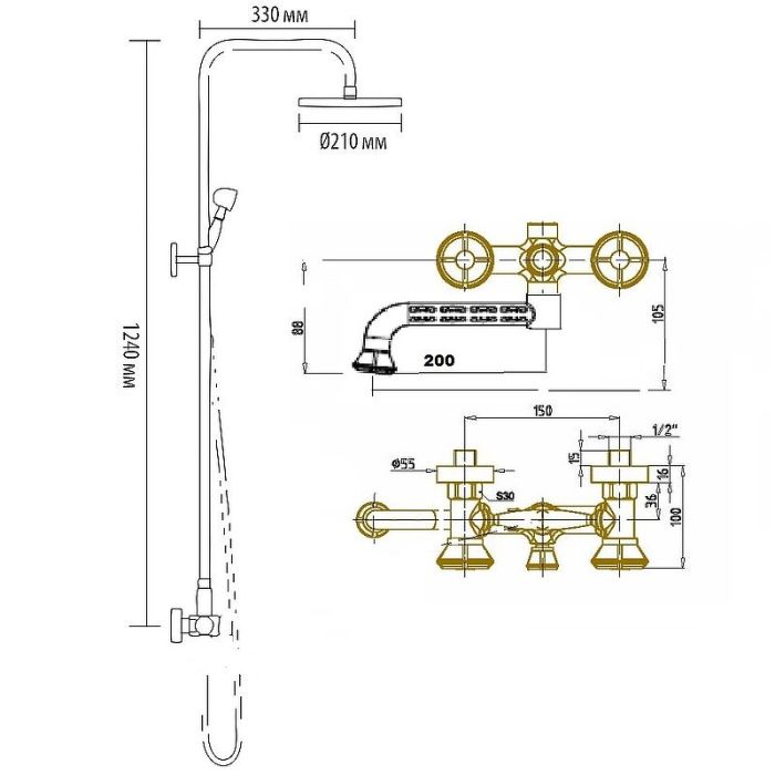 Душевая система Bronze de Luxe ROYAL 10121PF/1, бронза