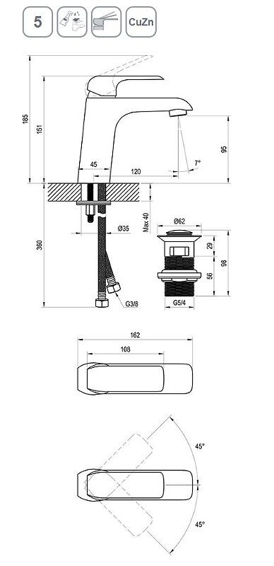 Смеситель для раковины Ravak Flat FL 013.20 X070172 Черный матовый