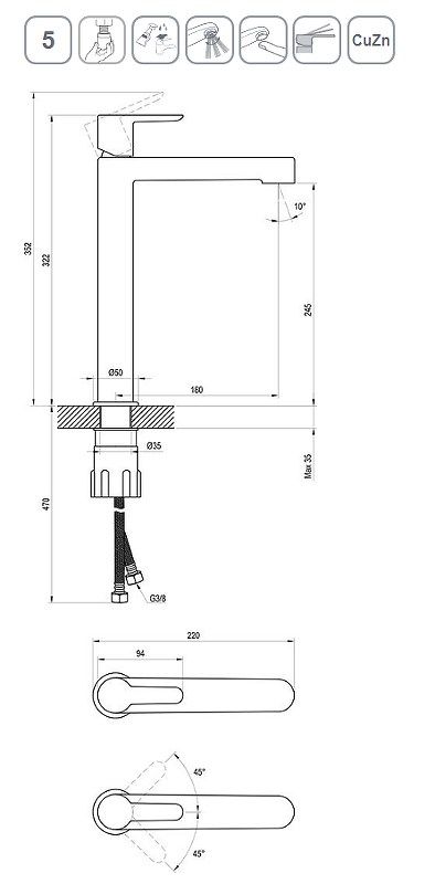 Смеситель для раковины Ravak Puri PU 015.20 X070182 Черный матовый