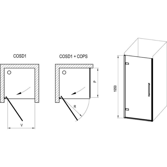 Душевая дверь Ravak Cool COSD1-80 X0VV40300Z1 профиль Черный стекло Transparent