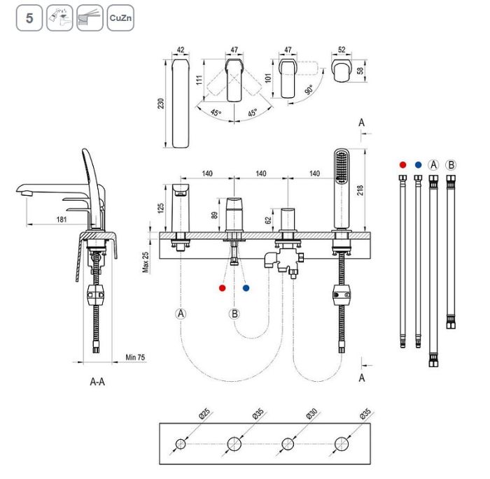 Смеситель на борт ванны Ravak Flat FL 026.20 X070176 Черный матовый