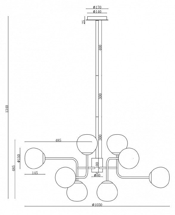 Люстра на штанге Maytoni Erich MOD221-PL-12-N