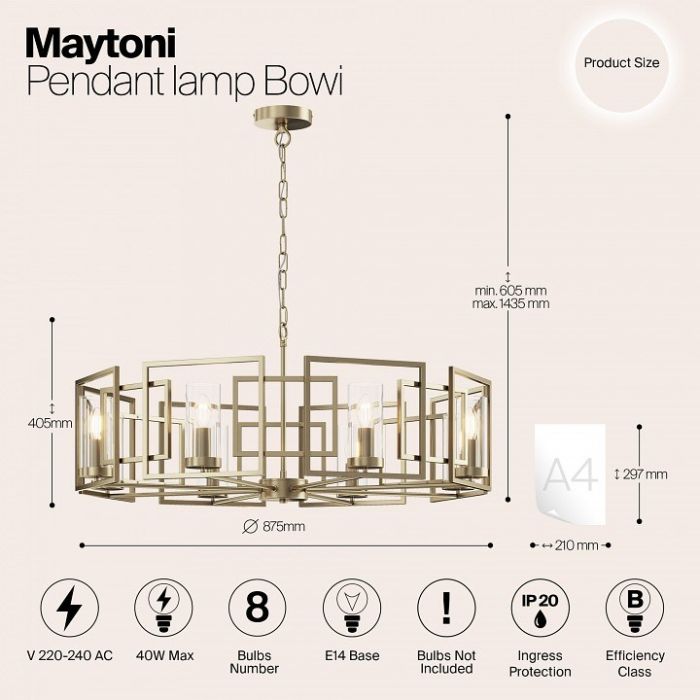 Подвесная люстра Maytoni Bowi H009PL-08G