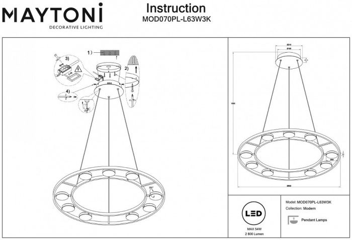 Подвесной светильник Maytoni Fad MOD070PL-L63W3K