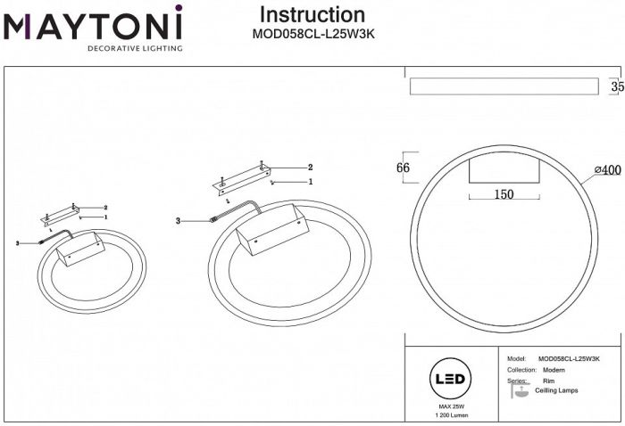 Накладной светильник Maytoni Rim MOD058CL-L25W3K