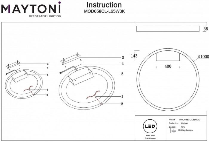 Накладной светильник Maytoni Rim MOD058CL-L65W3K