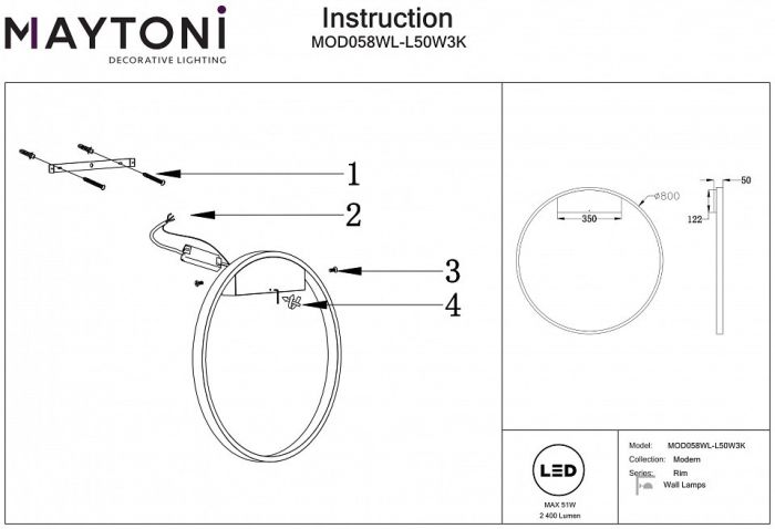 Накладной светильник Maytoni Rim MOD058WL-L50W3K