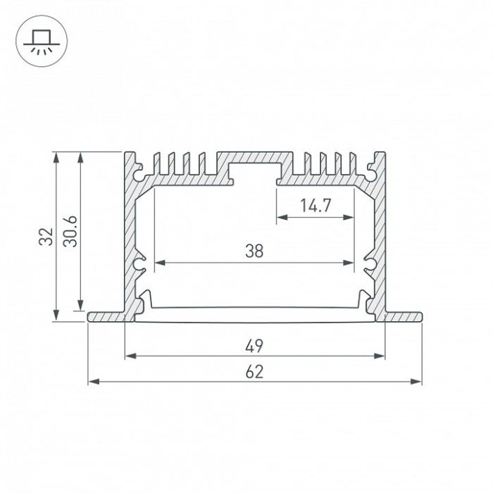 Профиль встраиваемый Arlight SL-LINIA62-F-2000 ANOD 019292