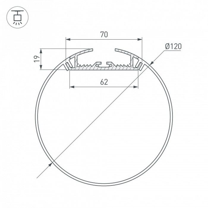 Профиль подвесной Arlight SL-ROUND-D120-2000 ANOD 019267