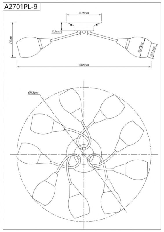 Потолочная люстра Arte Lamp Penny A2701PL-9WG