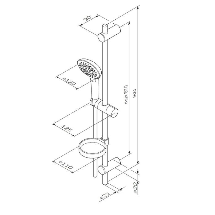 F0170A000 Spirit V2.0, душ.комплект: ручн.душ d 120 мм 3 ф-ции, штанга 900, шланг 1 750 мм, хром, шт