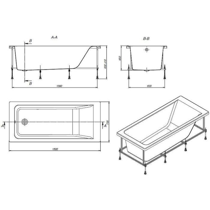 Ванна Roca Easy 150x70 прямоугольная белая ZRU9302904