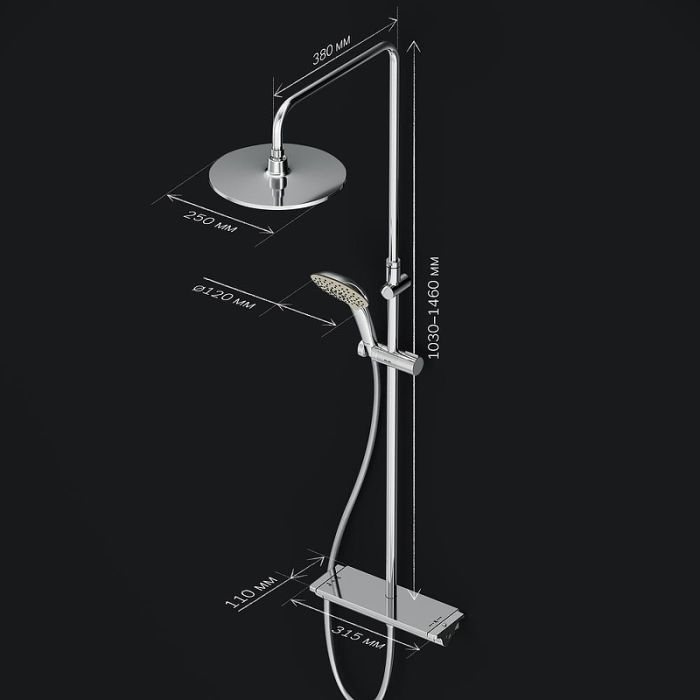 F0770A400 Spirit V2.0 душ.система, набор: смеситель д/душа с термостатом, верхн. душ d 250 мм, ручн.