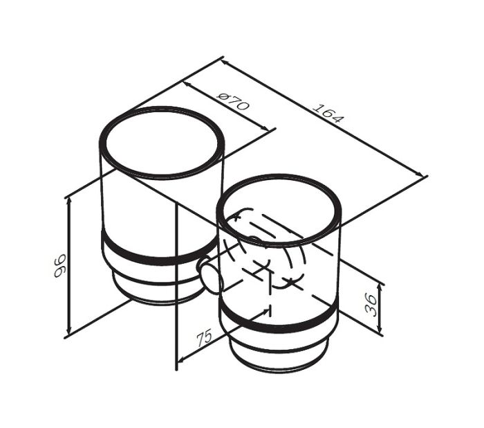 A74343400 Sense L, Двойной стеклянный стакан с настенным держателем, хром