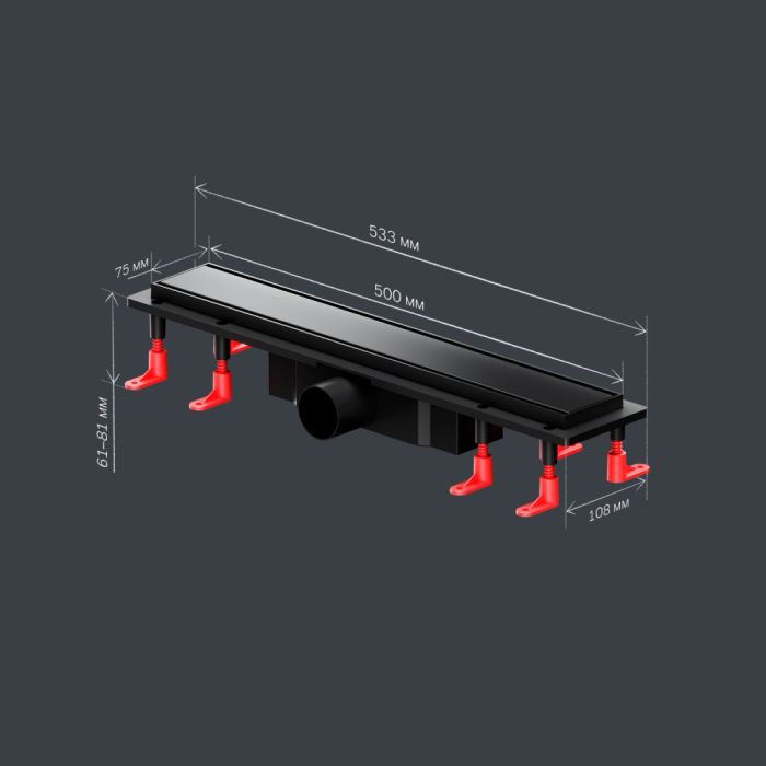 W02SC-U11-050-04BM PrimeFlow Трап для душа линейный универс затвор Tile 50см цвет черн мат