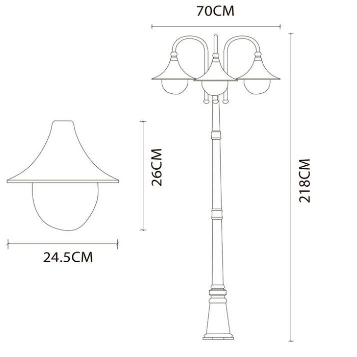 Фонарный столб Arte Lamp Malaga A1086PA-3BG