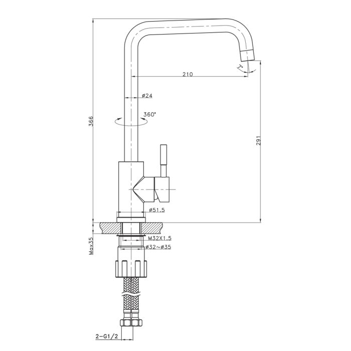 Смеситель для кухни Raiber RPB-013, черный