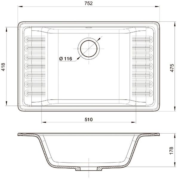 Кухонная мойка GranFest Quarz Z 71, 75.2 x 47.5 см, белый