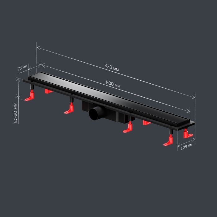 W02SC-U11-080-04BM PrimeFlow Трап для душа линейный универс затвор Tile 80см цвет черн мат