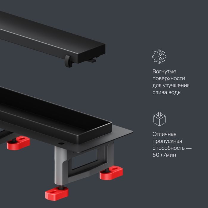 W01SC-U11-060-04BM MasterFlow Трап для душа линейный универс затвор Tile 60см цвет черн мат