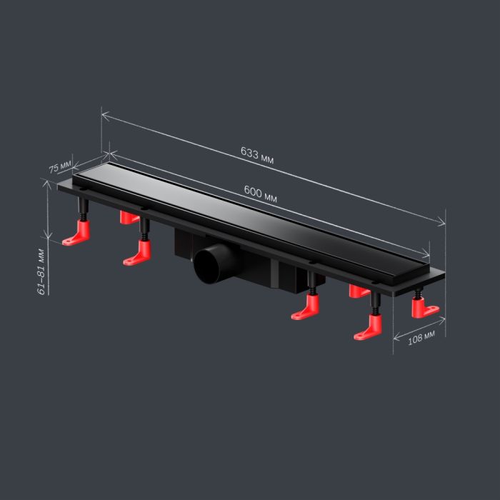 W02SC-U11-060-04BM PrimeFlow Трап для душа линейный универс затвор Tile 60см цвет черн мат